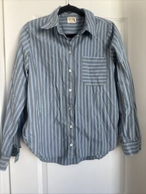 Nation LTD Stripped Classic Button Down Blue Gray Stripped Women’s Size Small